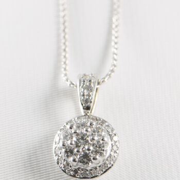 14 K White Gold Italian Diamond pendant with wheat Chain 8