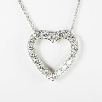 14 K White Gold Large Heart Diamond Pendant 1