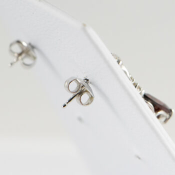 14 K White Gold Oval Garnet Earrings with Dias 9