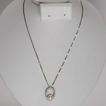 14 K White Gold Pearl Pendant with Box Chain 1