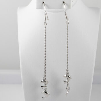 14 K White Long Dolphin Earrings 1