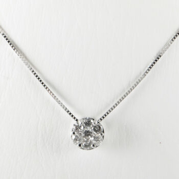 14 K White Necklace with Flower Diamond Charm 1