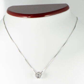 14 K White Necklace with Flower Diamond Charm 12