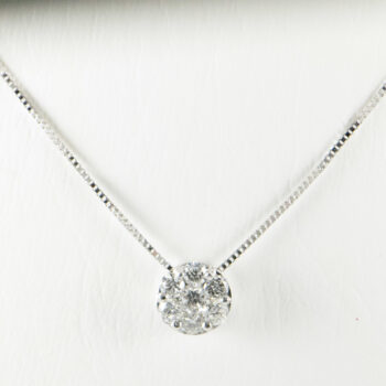 14 K White Necklace with Flower Diamond Charm 4