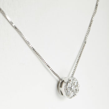 14 K White Necklace with Flower Diamond Charm 6