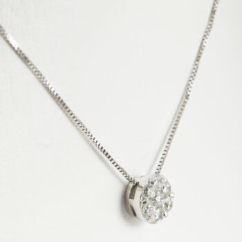 14 K White Necklace with Flower Diamond Charm 7