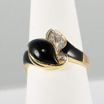 14 K Y Black Agata Ring with Diamonds 1