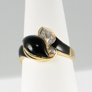 14 K Y Black Agata Ring with Diamonds 2