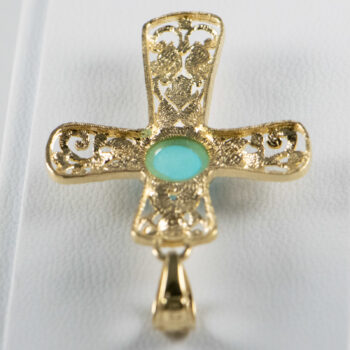 14 K Y Filigree Cross With Round Larimar 13