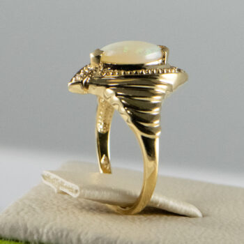 14 K Y Marquise Opal Ring with two Diamonds 8