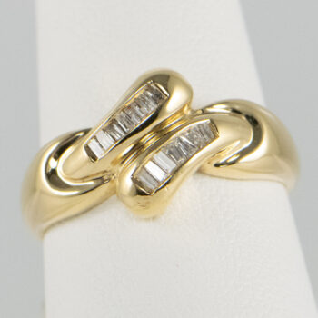 14 K Y Ring with Two Rows of Baguett Diamonds 5