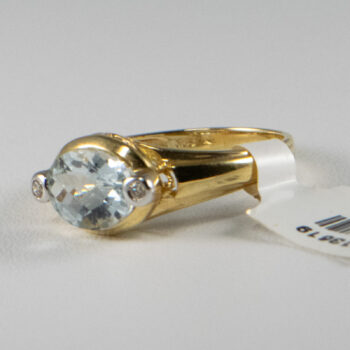 14 K Yellow Aquamarine Ring with 2 Diamonds 1