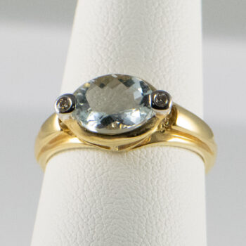 14 K Yellow Aquamarine Ring with 2 Diamonds 4