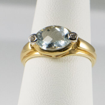 14 K Yellow Aquamarine Ring with 2 Diamonds 5
