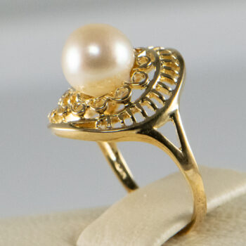 14 K Yellow Cultured Pearl R Ing 14