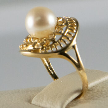 14 K Yellow Cultured Pearl R Ing 15