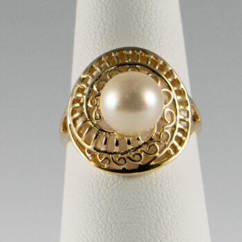 14 K Yellow Cultured Pearl R Ing 6