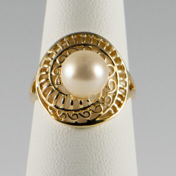 14 K Yellow Cultured Pearl R Ing 7