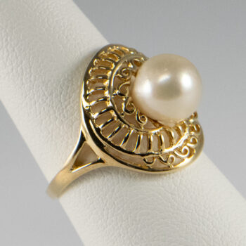 14 K Yellow Cultured Pearl R Ing 8