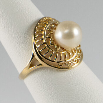 14 K Yellow Cultured Pearl R Ing 9