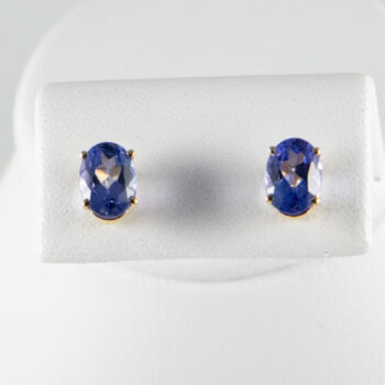 14 K Yellow G Oval Tanzanite Stud Earrings 1