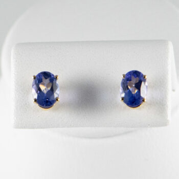 14 K Yellow G Oval Tanzanite Stud Earrings 3