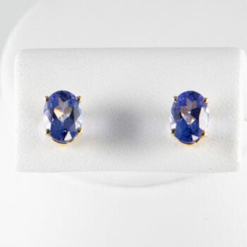 14 K Yellow G Oval Tanzanite Stud Earrings 4