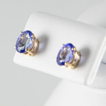 14 K Yellow G Oval Tanzanite Stud Earrings 5