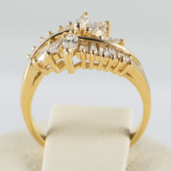 14 K Yellow Gold Diamond Ring with Marquis and Baguettes 1