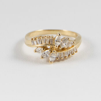 14 K Yellow Gold Diamond Ring with Marquis and Baguettes 10