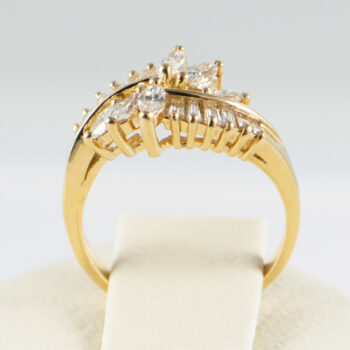 14 K Yellow Gold Diamond Ring with Marquis and Baguettes 2