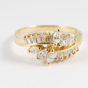 14 K Yellow Gold Diamond Ring with Marquis and Baguettes 8