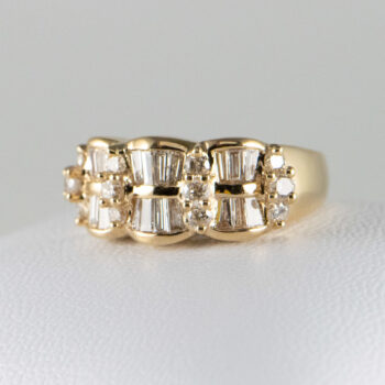 14 K Yellow Ring with Baquettes and Round Diamonds 9