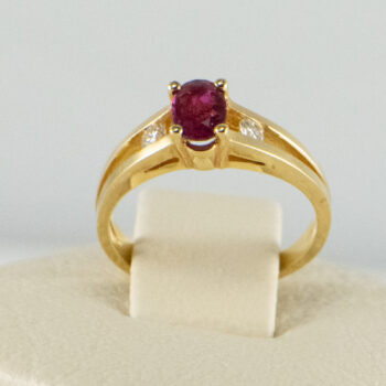 14 K Yellow Ruby Ring with 2 Diamonds 1