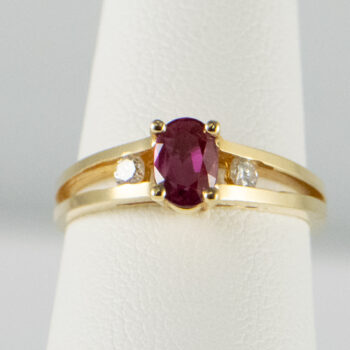14 K Yellow Ruby Ring with 2 Diamonds 14