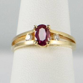 14 K Yellow Ruby Ring with 2 Diamonds 15