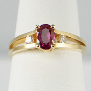 14 K Yellow Ruby Ring with 2 Diamonds 16
