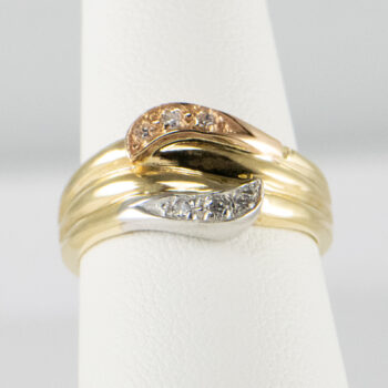 14 K Yellow Tricolor Ring with Diamonds 1