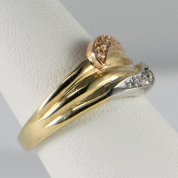 14 K Yellow Tricolor Ring with Diamonds 10