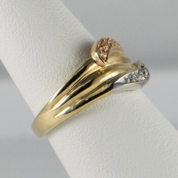 14 K Yellow Tricolor Ring with Diamonds 12