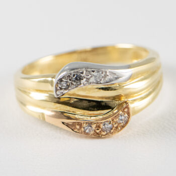 14 K Yellow Tricolor Ring with Diamonds 16