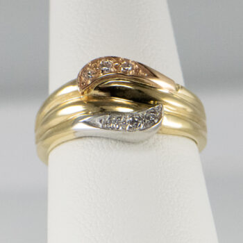 14 K Yellow Tricolor Ring with Diamonds 2