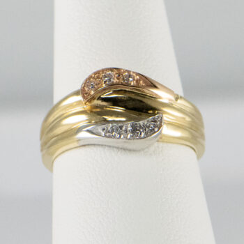 14 K Yellow Tricolor Ring with Diamonds 4
