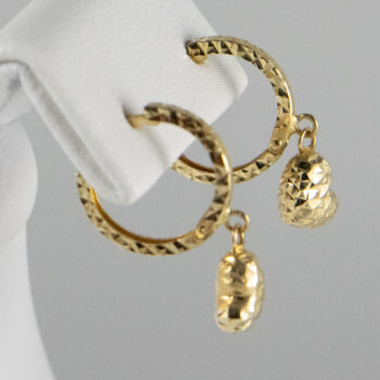 14 K Yellow gold Huggies with Hanging Hearts 9