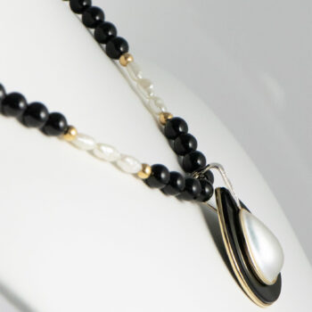 14k Onyxand Freshwater Pearls Necklace 1with Enhancer 1