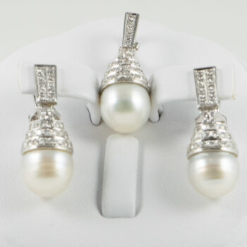 18 K White Gold Pearl and Diamond Set Earrings and Enhancer 7 1