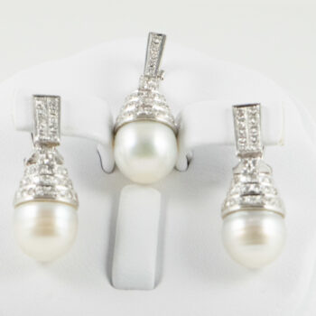 18 K White Gold Pearl and Diamond Set Earrings and Enhancer 7 2