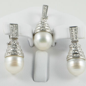 18 K White Gold Pearl and Diamond Set Earrings and Enhancer 7 3