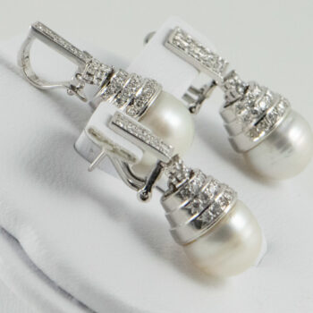 18 K White Gold Pearl and Diamond Set Earrings and Enhancer 7 5