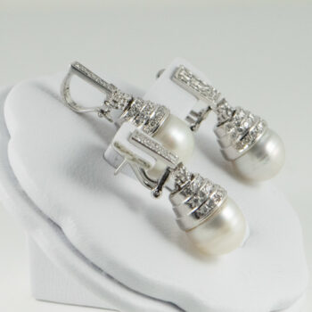 18 K White Gold Pearl and Diamond Set Earrings and Enhancer 7 6